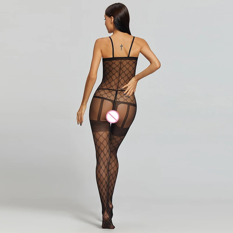 Mesh Suspenders body-stocking see-through Open crotch bodysuit sexy lingerie women