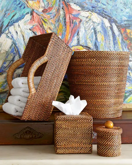 Handmade rattan storage basket with lid and handles rattan hamper basket sustainable sturdy