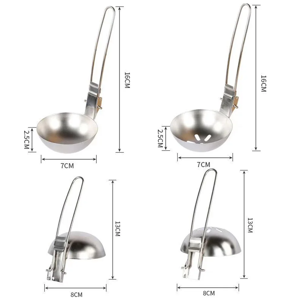 Outdoor household portable kitchen utensils stainless steel camping picnic foldable two-piece picnic spoon
