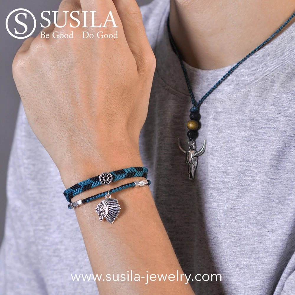 Bracelet with Sterling Silver Beads on Hand-twisted Cotton Cords