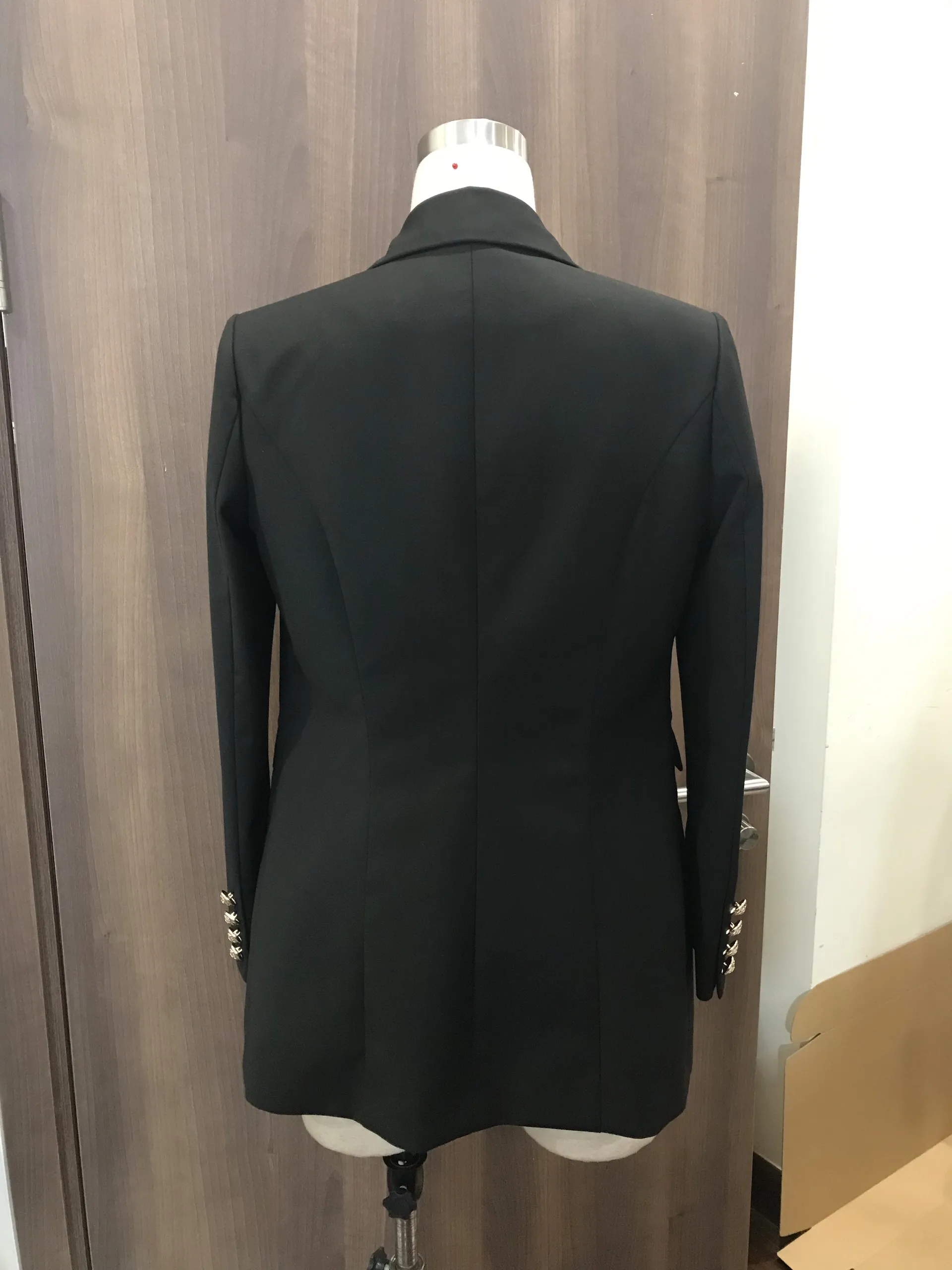 Office Garment Factory Turn down Color Double Breasted Metal Button Black Color Blazers Ladies Women