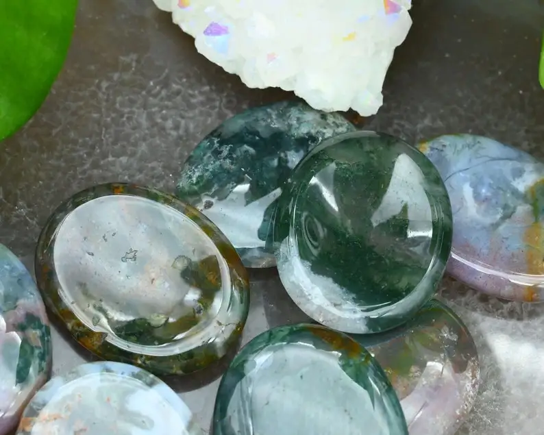 Moss Onyx Worry Stone Thumb Stone Chakra Reiki Crystal Items Alfazal Agate Handmade Natural Size 35x45 MM Gemstone Feng Shui