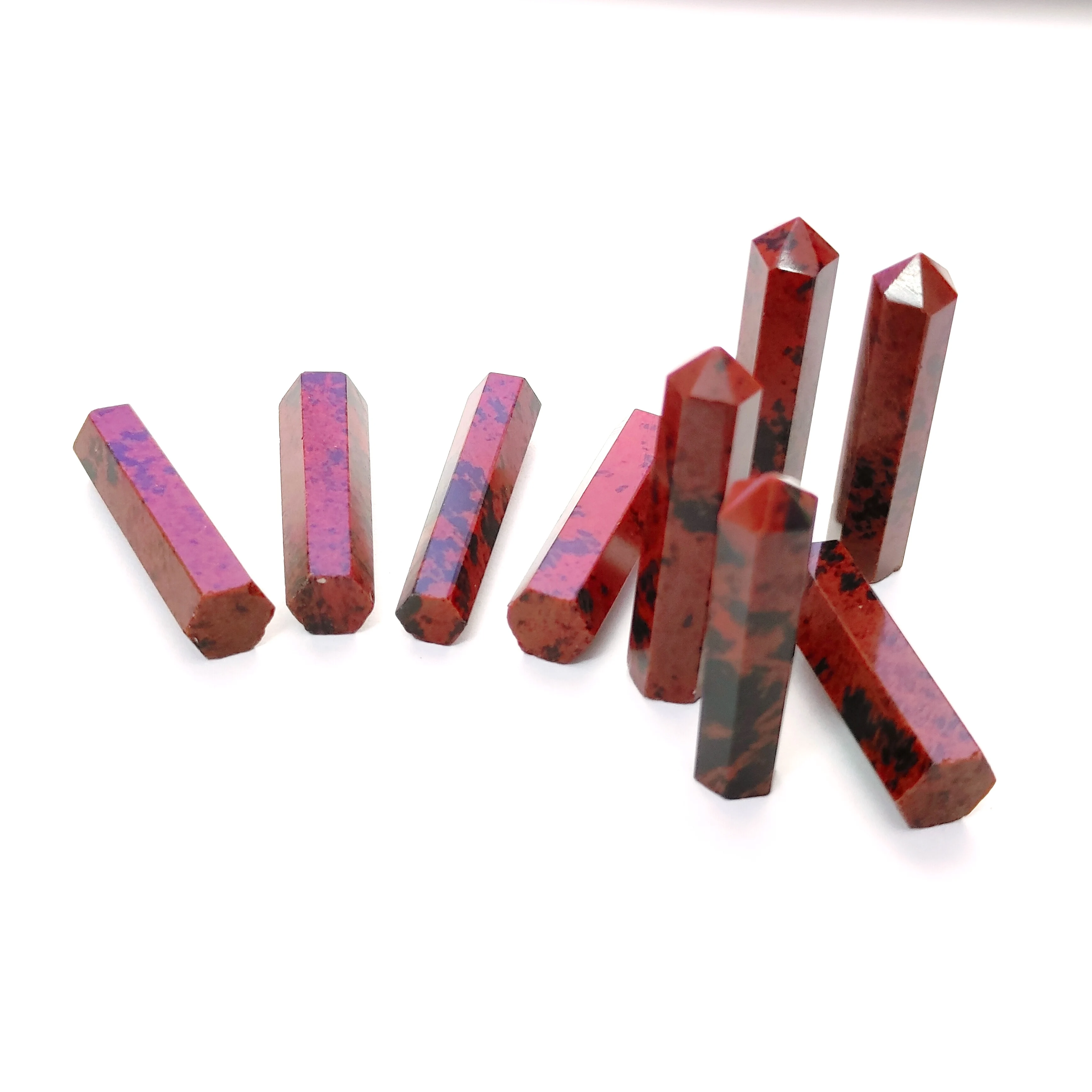 High Quality 1 - 1.5 inches Mahogany obsidian Stone Tower Point Natural Crystals Healing Pink Wand Tower Small