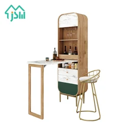 Jasiway Classic Style Marble Panel Home Furniture Modern Foldable Living Room Wine Wood Bar Counter