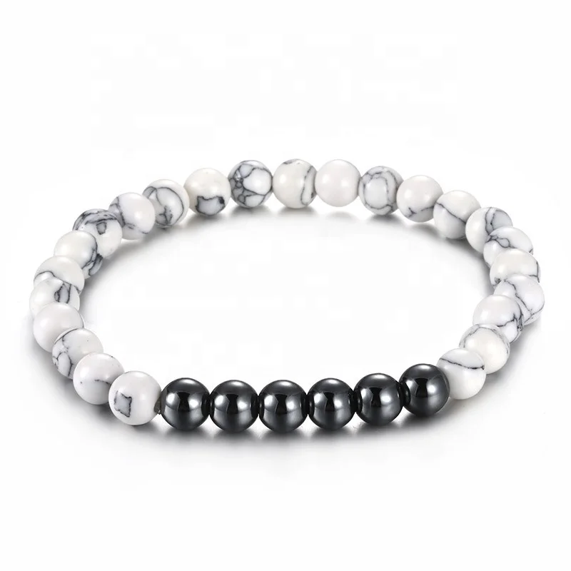 Dr.Jewelry 2022 New High Quality Stainless Steel Beads White Pine Stone Bead Bracelet Crystal Elastic Bracelet Men Women Jewelry