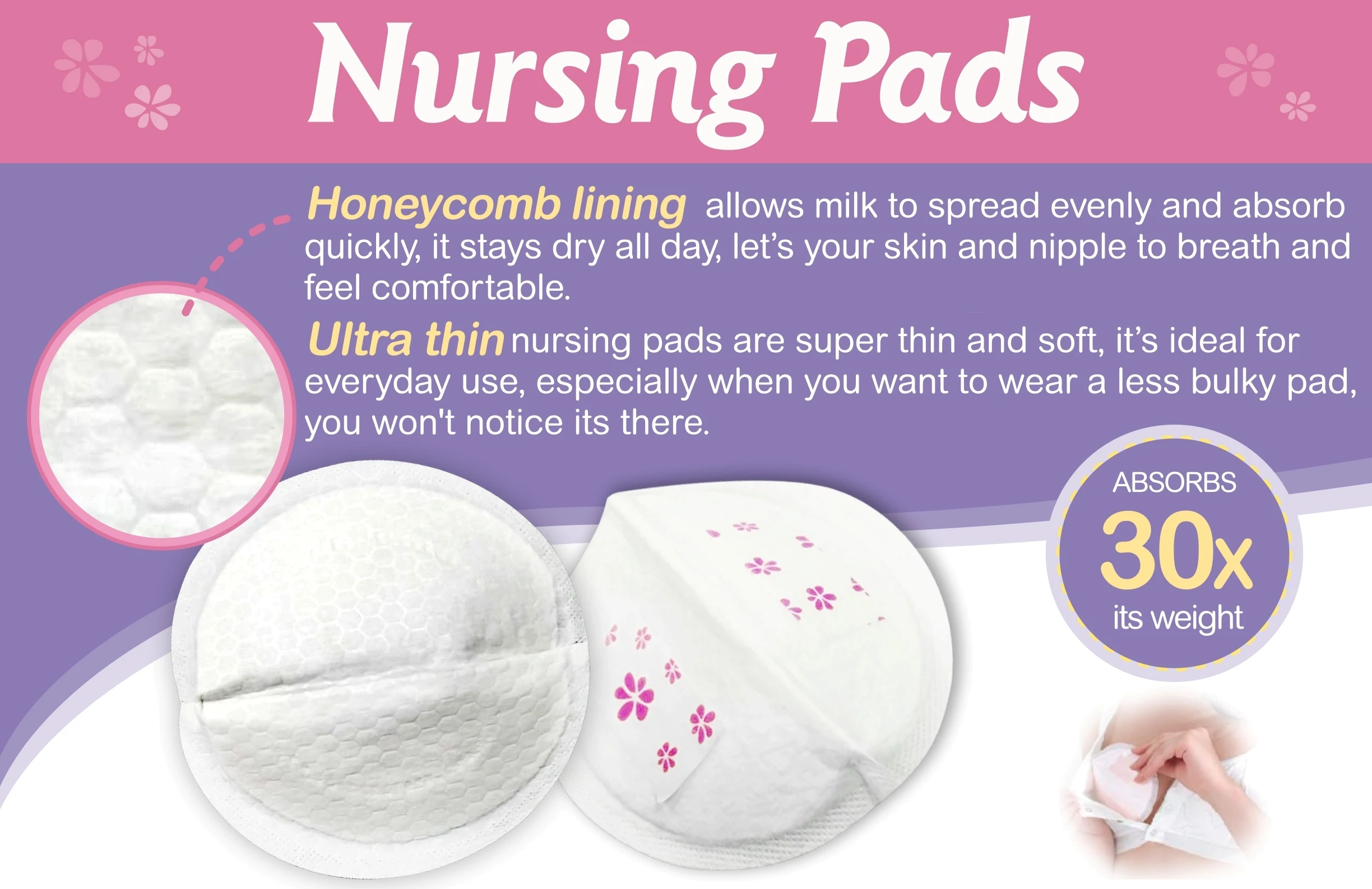  OEM Private Label Contoured Shape Leak Proof Nursing Breast Pads