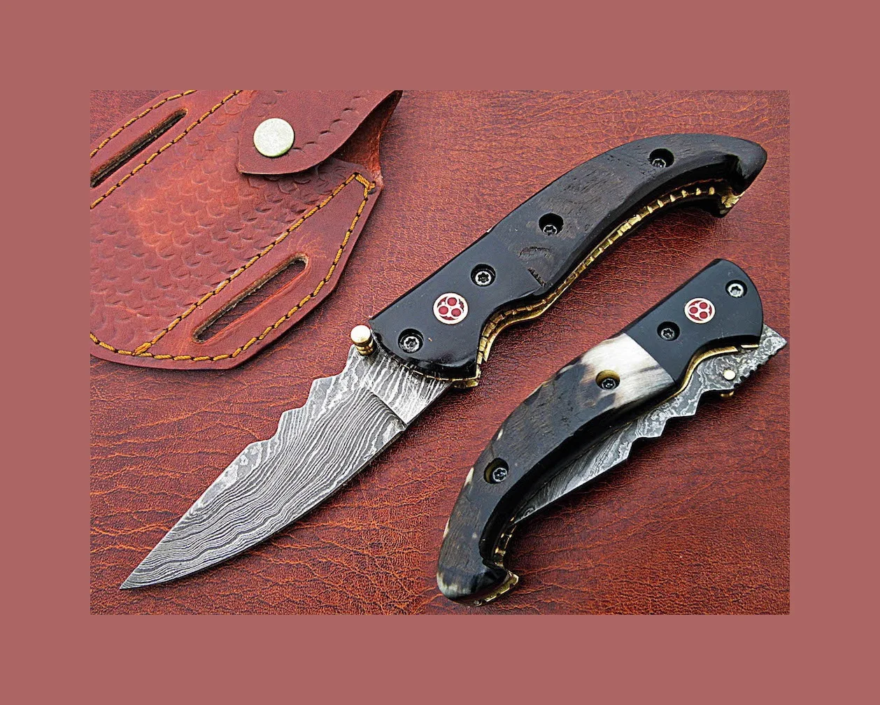 Высококачественный тактический складной нож для выживания на открытом воздухе с ручкой из бычьего рога охоты и кемпинга оптовая продажа стального лезвия