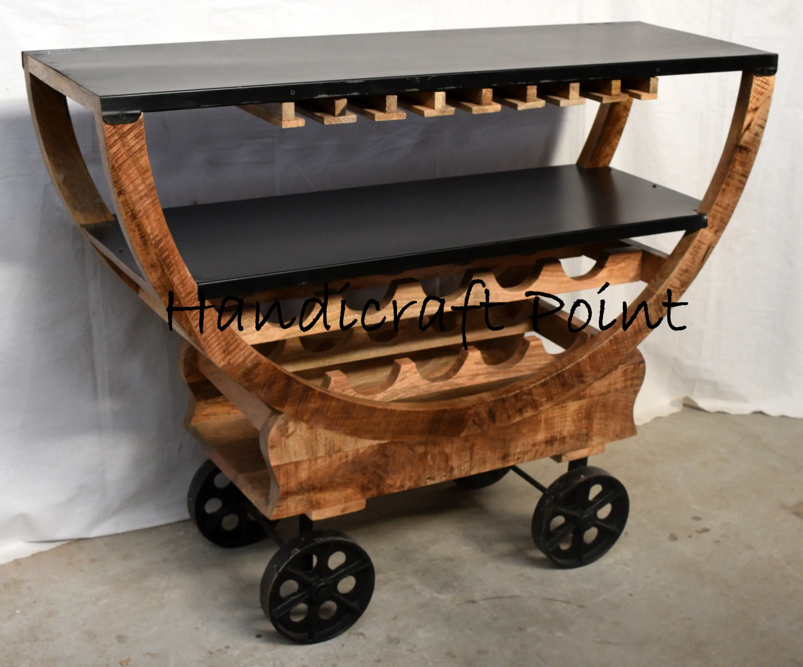 
Industrial Wood Metal Wine Rack On Wheels 