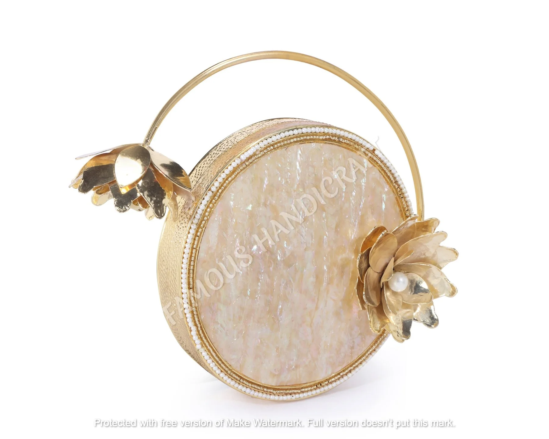 Mother of Pearl round handcrafted, handmade, designer luxury handbag,