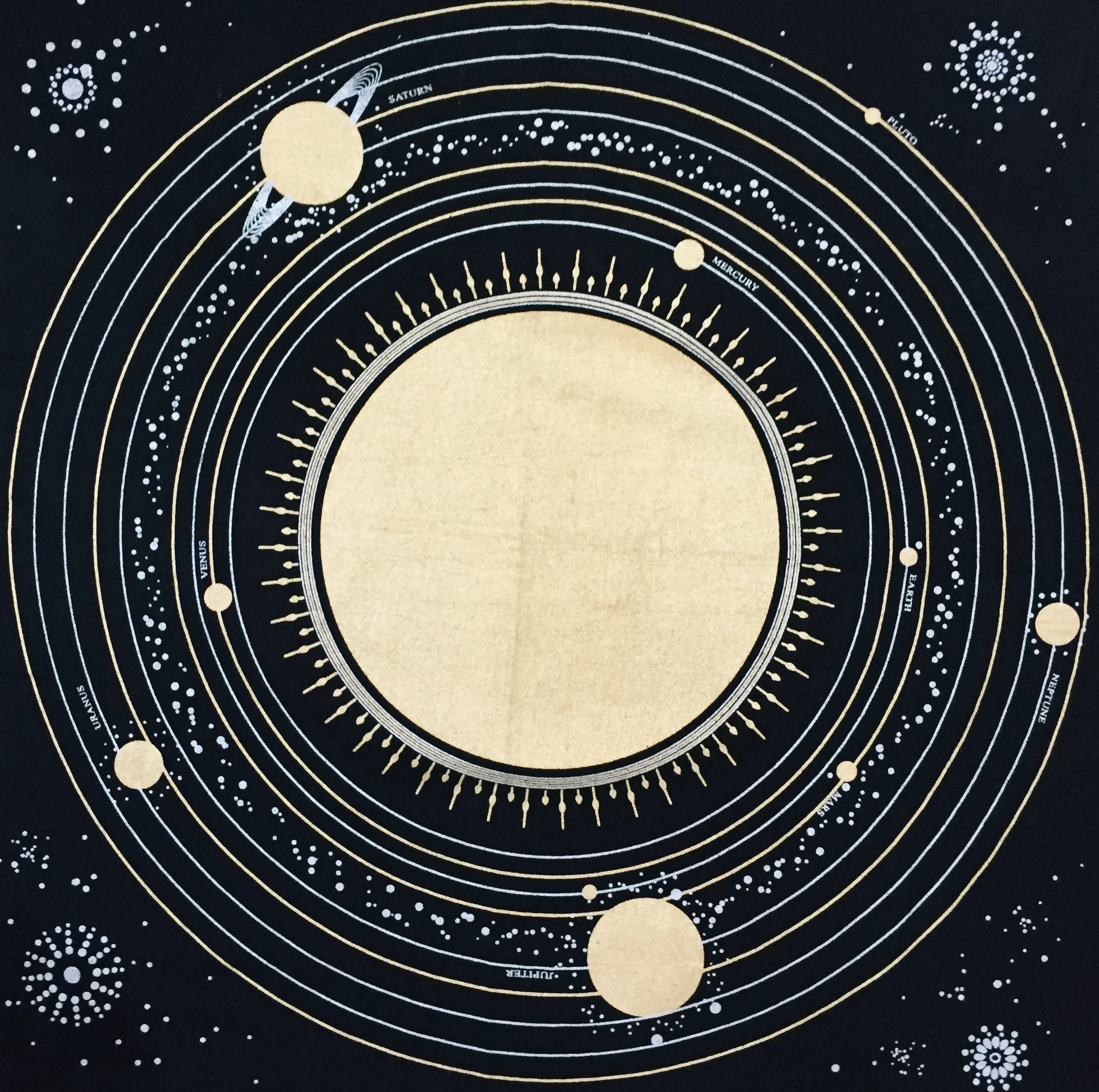 Cotton Altar Cloth 24 X 24 Spiritual Square Table Cover Solar System Panel Black Gold Alter Cloth