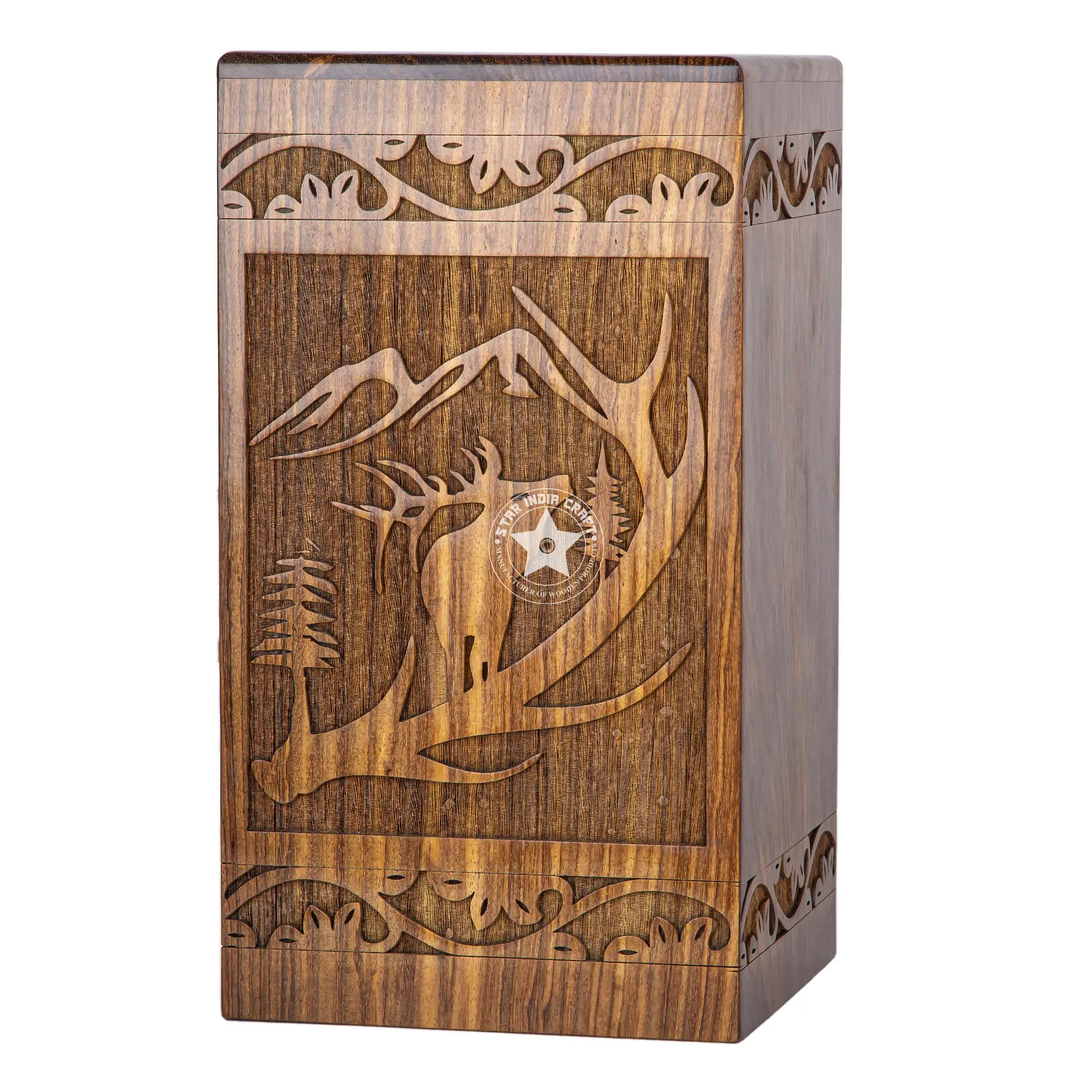 Star India Craft Wooden Cremation Urn for Ashes - Adult Large Funeral Wooden Urn box for Human Ashes Handcrafted