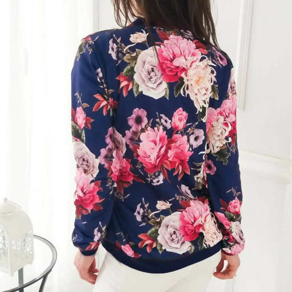 
Женская куртка с цветочным принтом, повседневная куртка на молнии, куртка-бомбер, повседневная куртка, модные куртки 