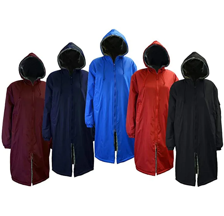 Adult Warm Soft Fleece Lined Swim Parkas Waterproof Football Training Long Jacket Fleece Lining Waterproof Changing Parkas Robes