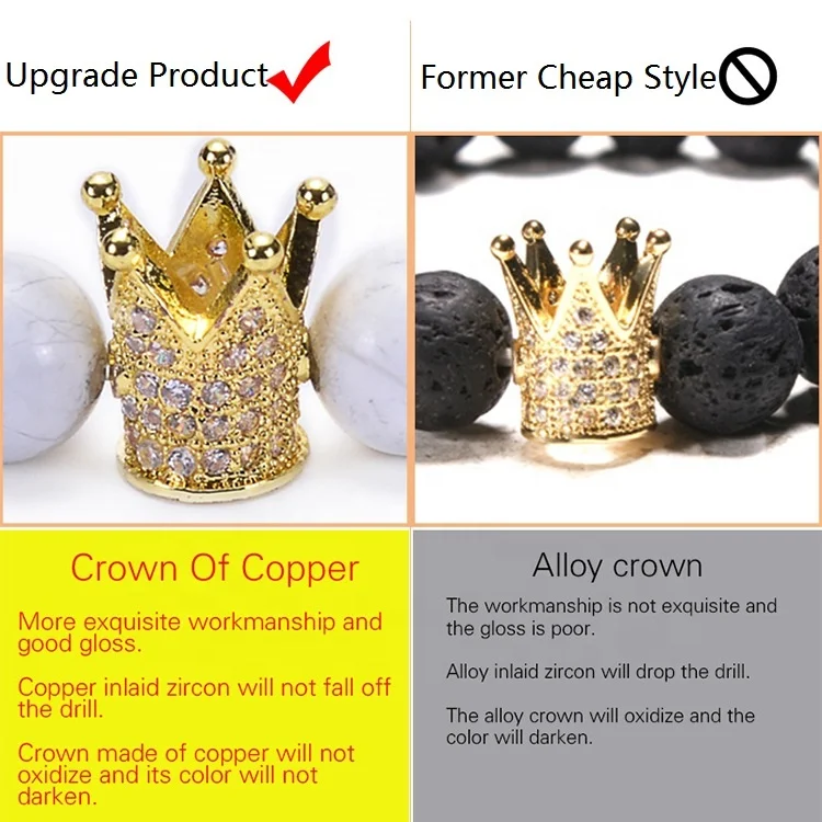 Gold Plated Beads Bracelet Imperial Crown King Couple Relationship Bracelets Luxury Fashion Charm Jewelry