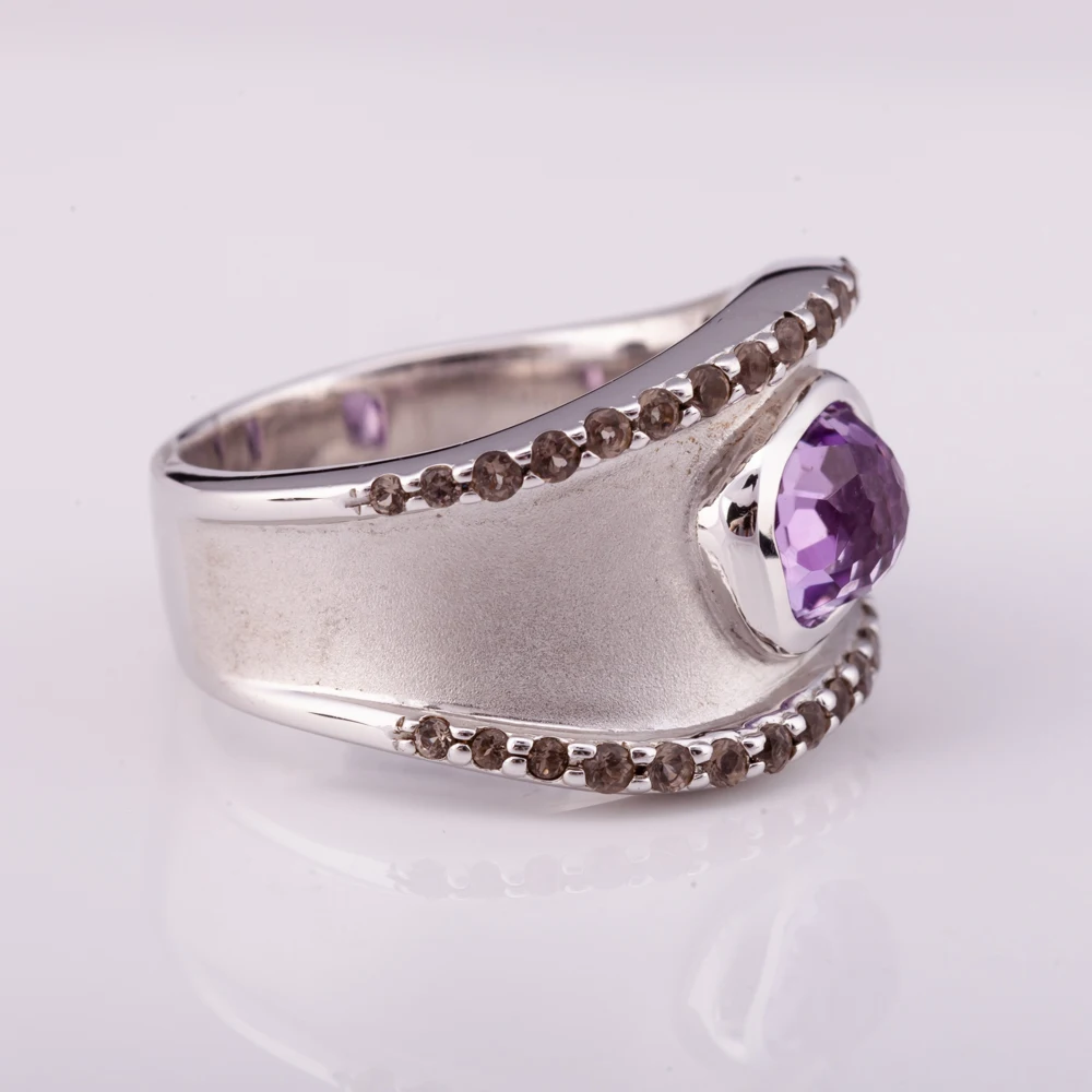 men gift jewelry Silver 925 men ring with natural amethyst and smoky quartz factory price from Thailand