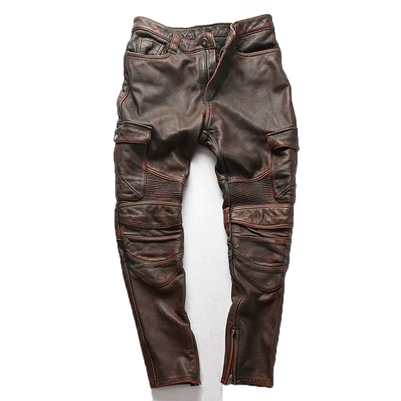 2022 Wholesale High Quality Brown Color Leather Pants Simple Pocket Style Dancing Fashion Leather Pants For Adults