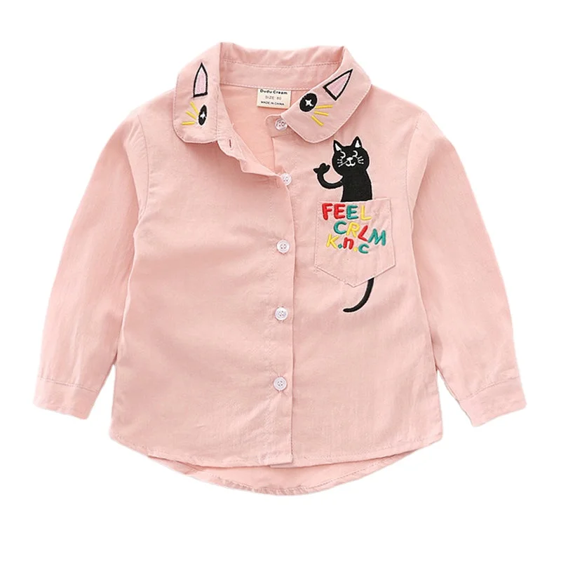 Solid Color Cotton Long Sleeves Blouses Shirt Tops New Design Sweet Doll Collar Lace Style Toddler Baby Girl Casual Quantity PCS