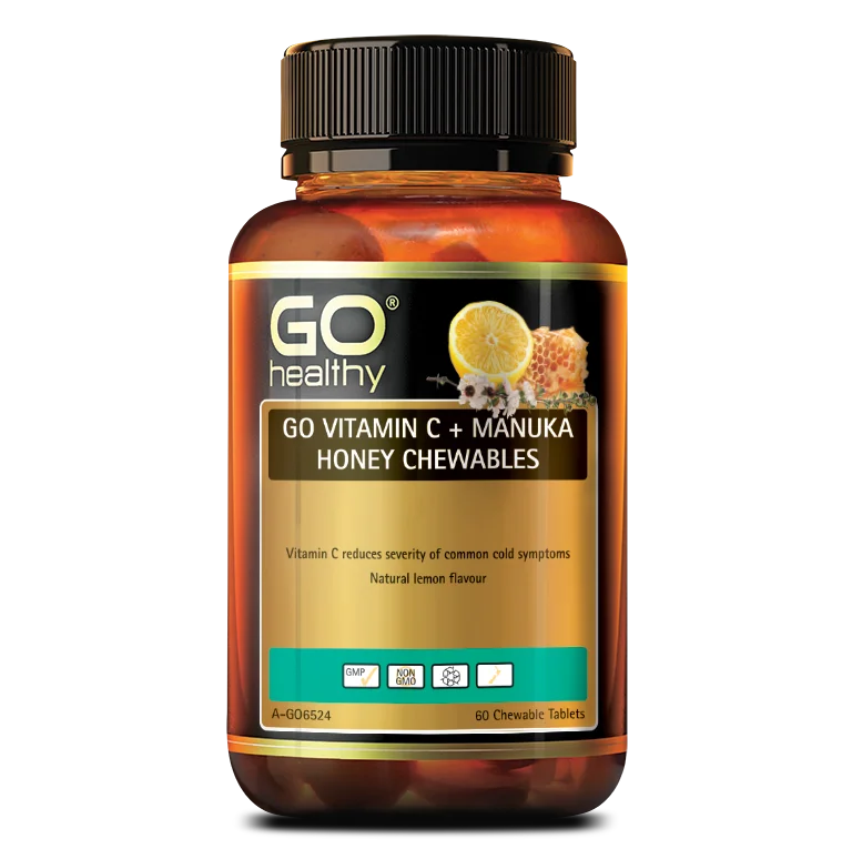 GO Healthy VITAMIN C + MANUKA HONEY 60 CHEWABLE TABLETS - Made in  New Zealand