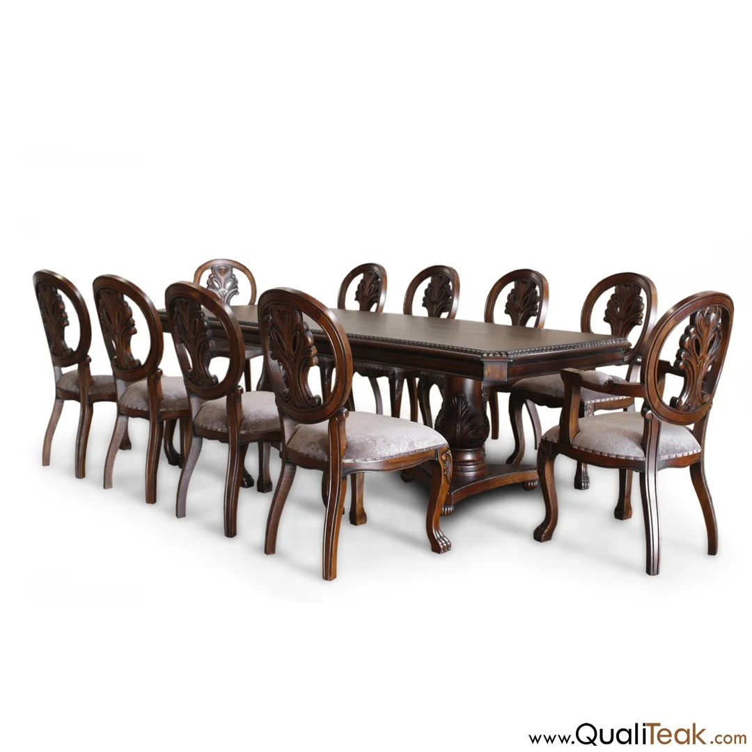 Leonora Antique Dining Table Heavy Carved Solid Mahogany Wood