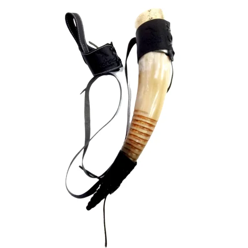 NATURAL DRINKING HORN WITH LEATHER HOLDER VIKING HORN FOR BEER WINE SHAMPAIGN OR WHISKY