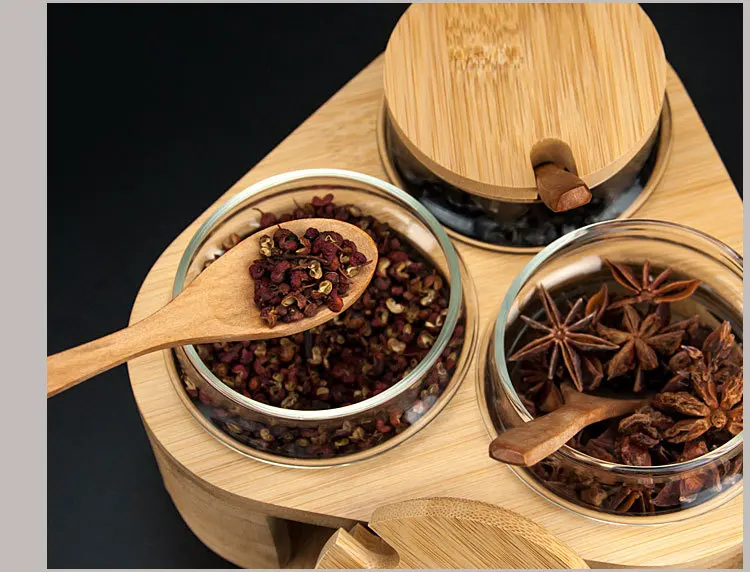 Glass Jars Set Spice Jars with Wood Airtight Lids Small Food Storage Containers