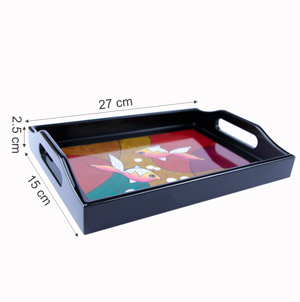 
Hot Sale in Bulk New Design Home Decorative Rectangle Shape Serving Trays Wooden Trays with Handles Trays for Serving 