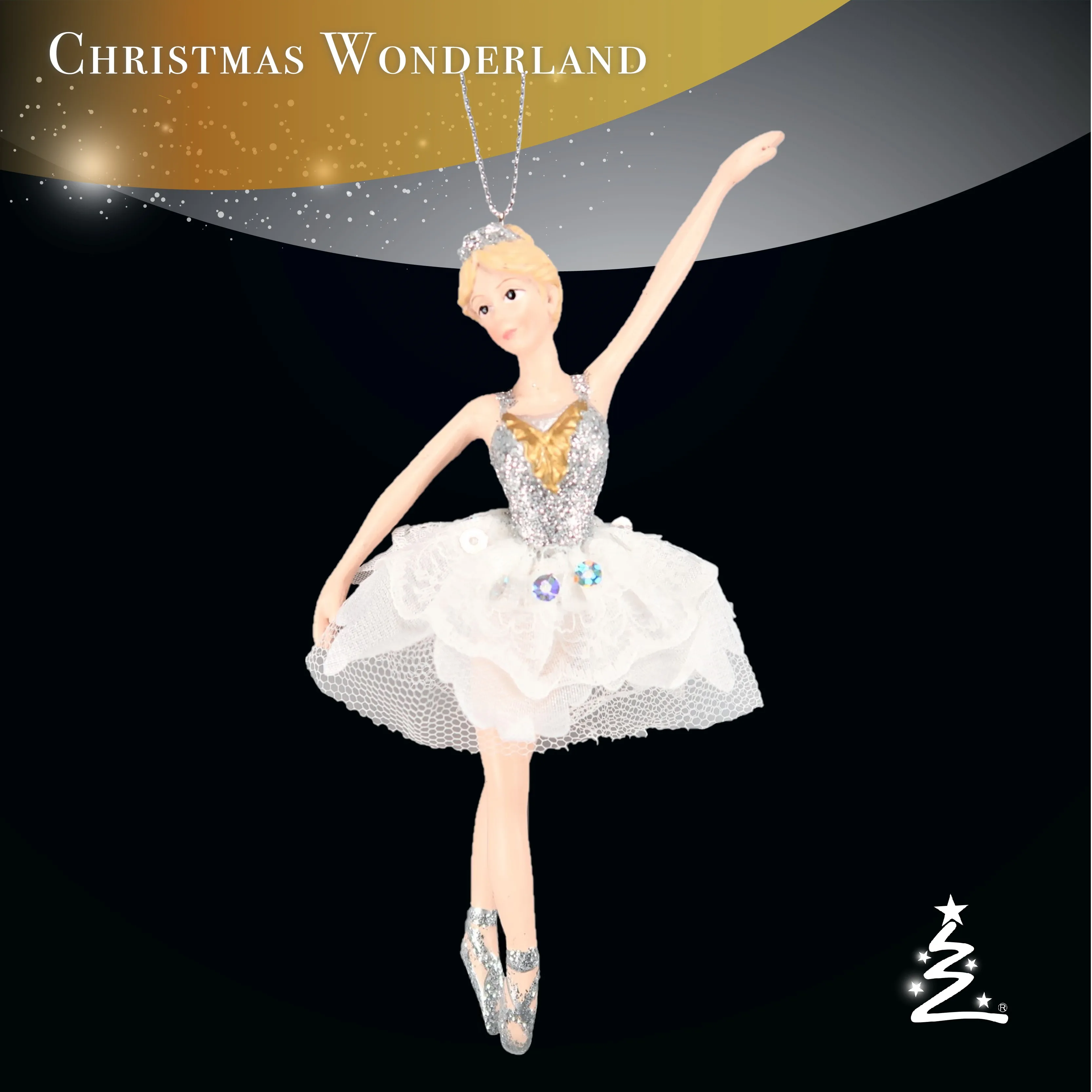 Christmas Decoration Polyresin Silver Glitter Dress Ballerina Ornament