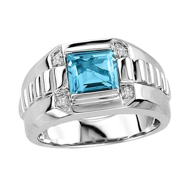 
Square Shape Natural Blue Topaz Emerald Cut gemstone 925 sterling silver Mens Ring For Engagement Jewelry 