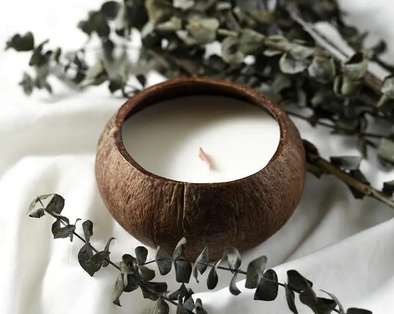 Viet Nam Coconut Candle in Husk Coconut Shell Candle With High Quality Wood Wicks 0084947900124