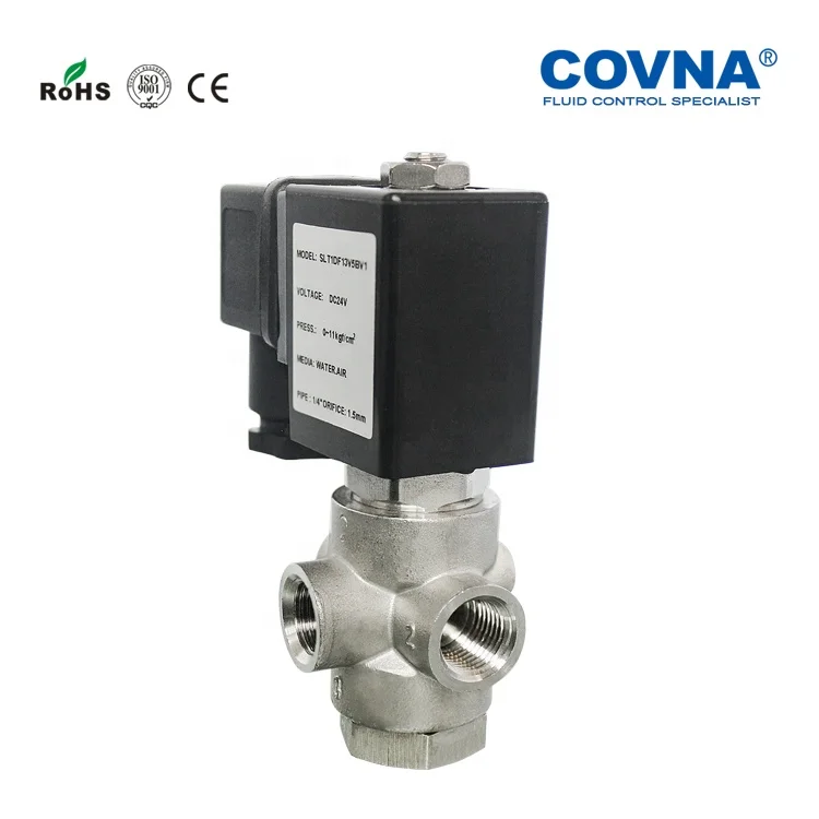 COVNA Universal Type VX31 1/4 inch 12V DC 24V Normally Closed Stainless Steel 3 Way Solenoid Valve