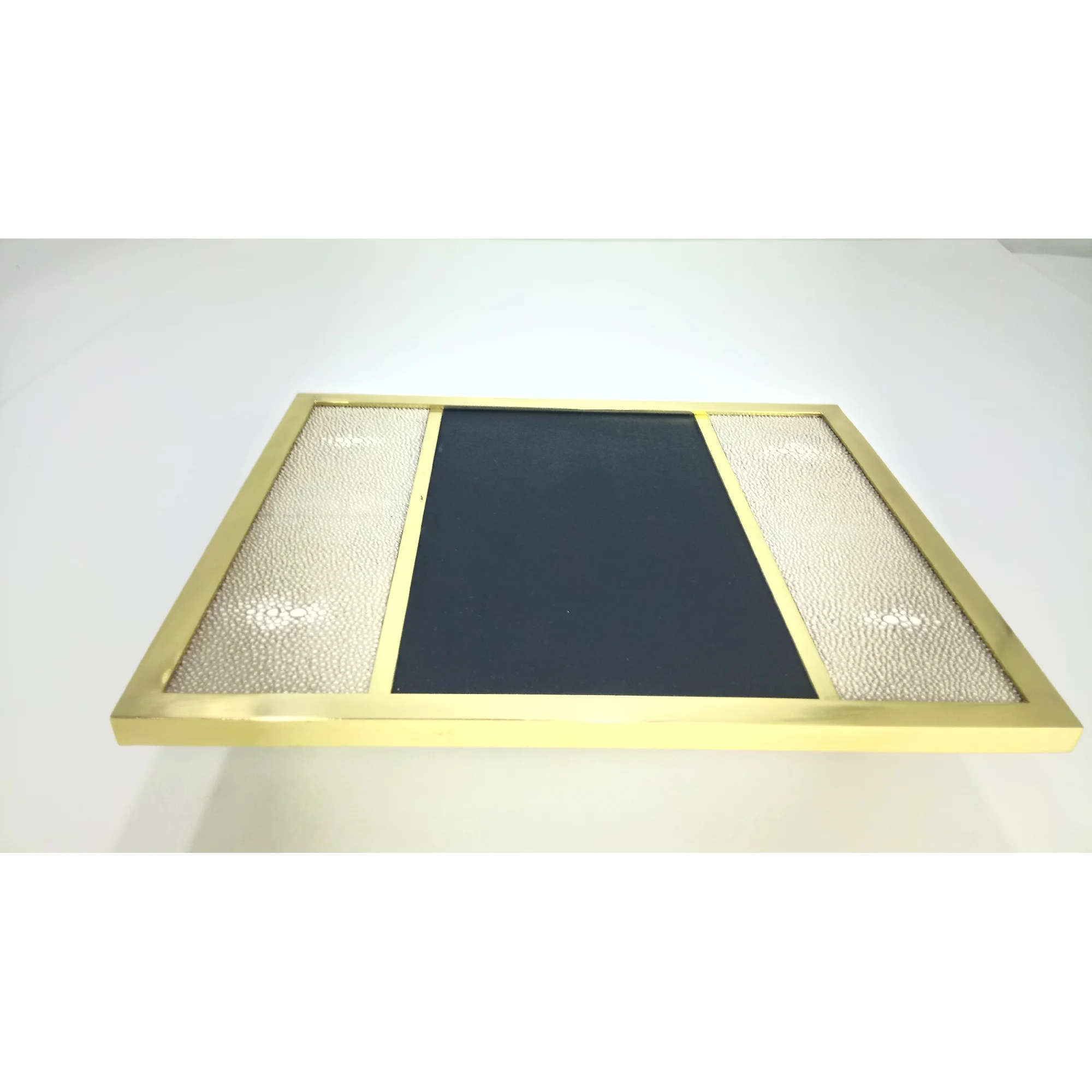 Wholesale Brass Trim Elegant Style 0.635x0.432x0.01 Rectangular Shagreen Mouse Pad 100% Handmade from Vietnam