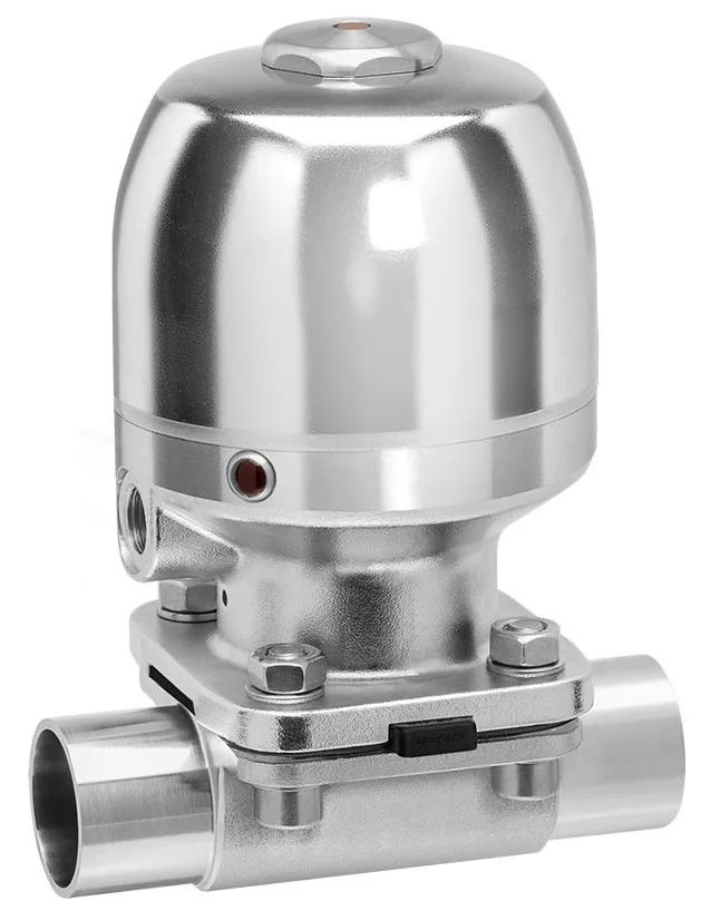 The GEMUe 650 BioStar 2/2-way diaphragm valve has a stainless steel piston actuator and is pneumatically operated.