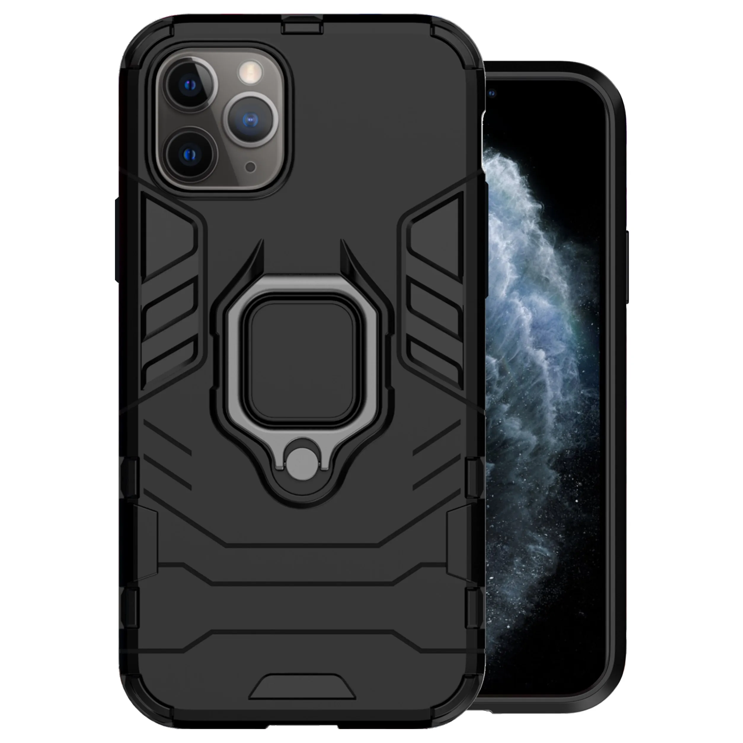 
Noziroh Tank for iPhone 11 Pro MAX Original Rugged Armor Cover Case Shockproof Frame Military Design Bumper 360 Ring Stand Black 