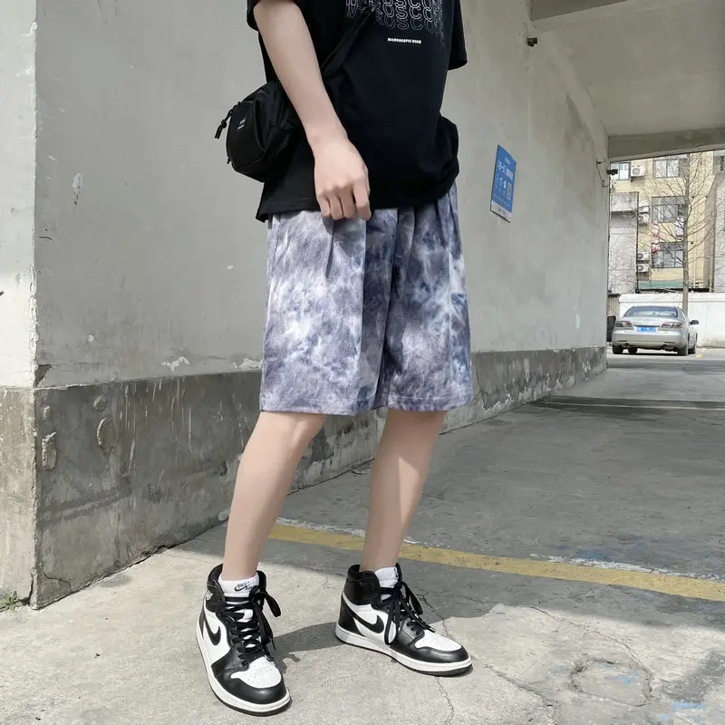  Шорты с принтом тай-дай Яркая молодежная повседневная одежда модная уличная средняя талия хип-хоп до колена пляжные