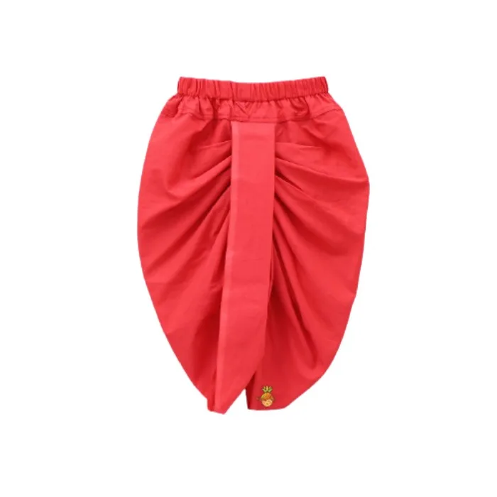 Attractive And Handcrafted Beautiful Designer Embroidery At Front Bottom For Kids Yellow Kurta With Red Dhoti Pure