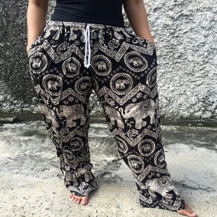 2020 Woman Baggy Elephant Harem Pants online wholesale-Elephant Print Yoga Harem Pant-Thai Fisherman Elephant Harem Pant