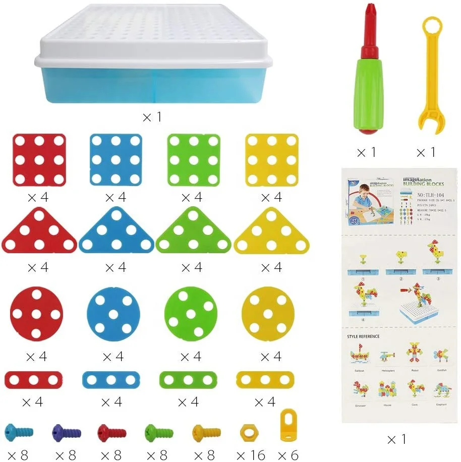 DISCOUNT High quality Mosaic Pictures Puzzles DIY Toy Educational Jigsaw Kids Board Game 3D Mushroom Nails with Screw Nuts Tool