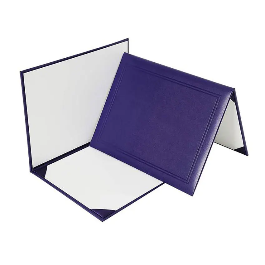 custom foil stamped logo A4 leather diploma cover certificate holder