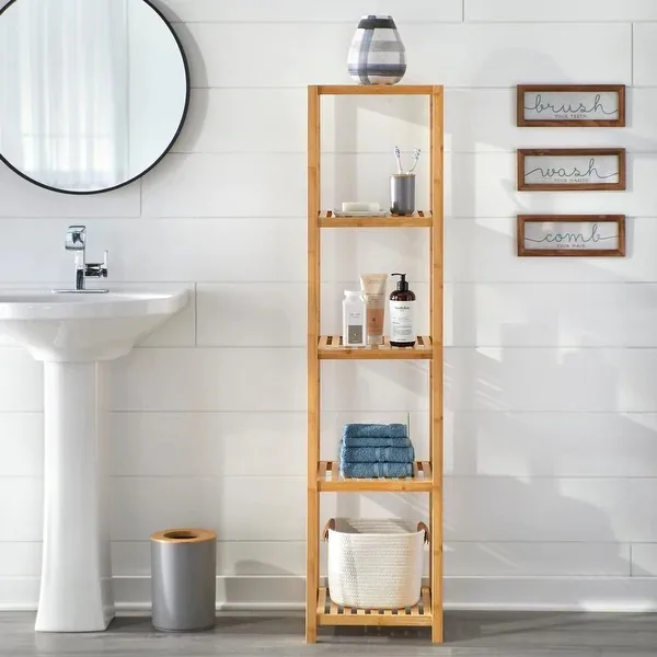 Custom Bamboo Furniture Storage Racks 4 5 Tier Bathroom Shelves Bookshelf Organizer Corner 100% Bamboo Shelf