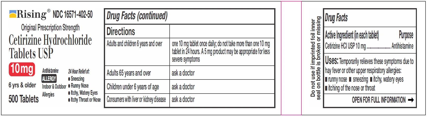 
Cetirizine HCL 10 mg Antihistamine Seasonal Allergy - 500 tablets - Original Prescription Strength (6 Years & Older) 