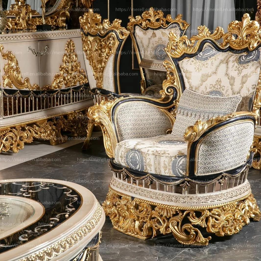 Antique classic style Castle Baroque design Birch wood sofas living room sofa velvet