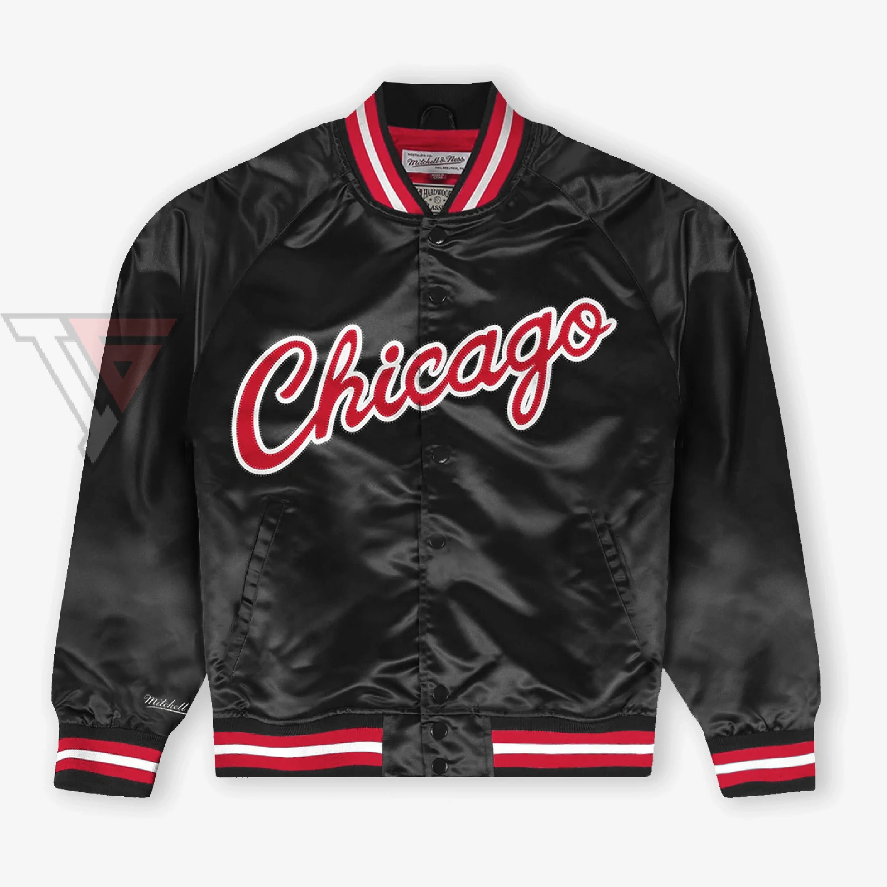 Flight bomber satin jacket men / smooth satin fabric baseball jacket wholesale / Black red bomber jacket bulls manufacturer