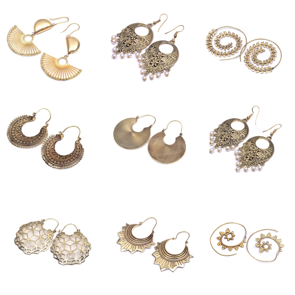 
handcrafted Design Brass Spiral Tribal Jewelry Indian look Brass Earrings 