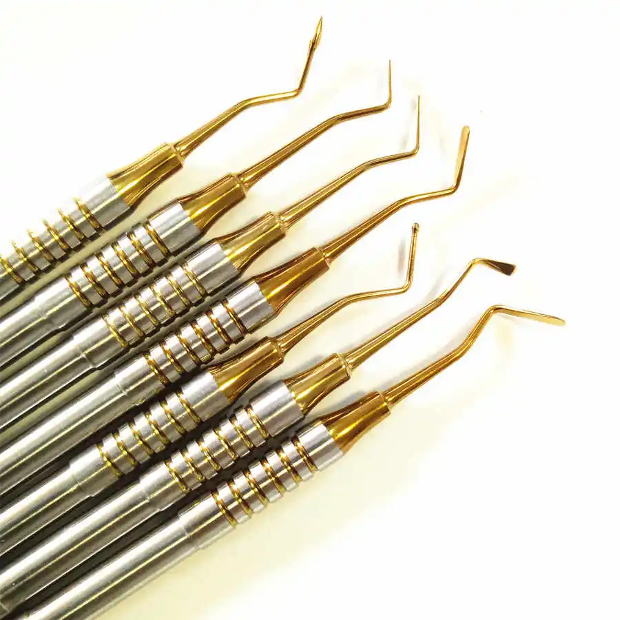 Dental Composite Filling Instruments 7 Pieces Set Resin Filling Spatula Titanium Gold plated Head Resin Filler Stainless Steel