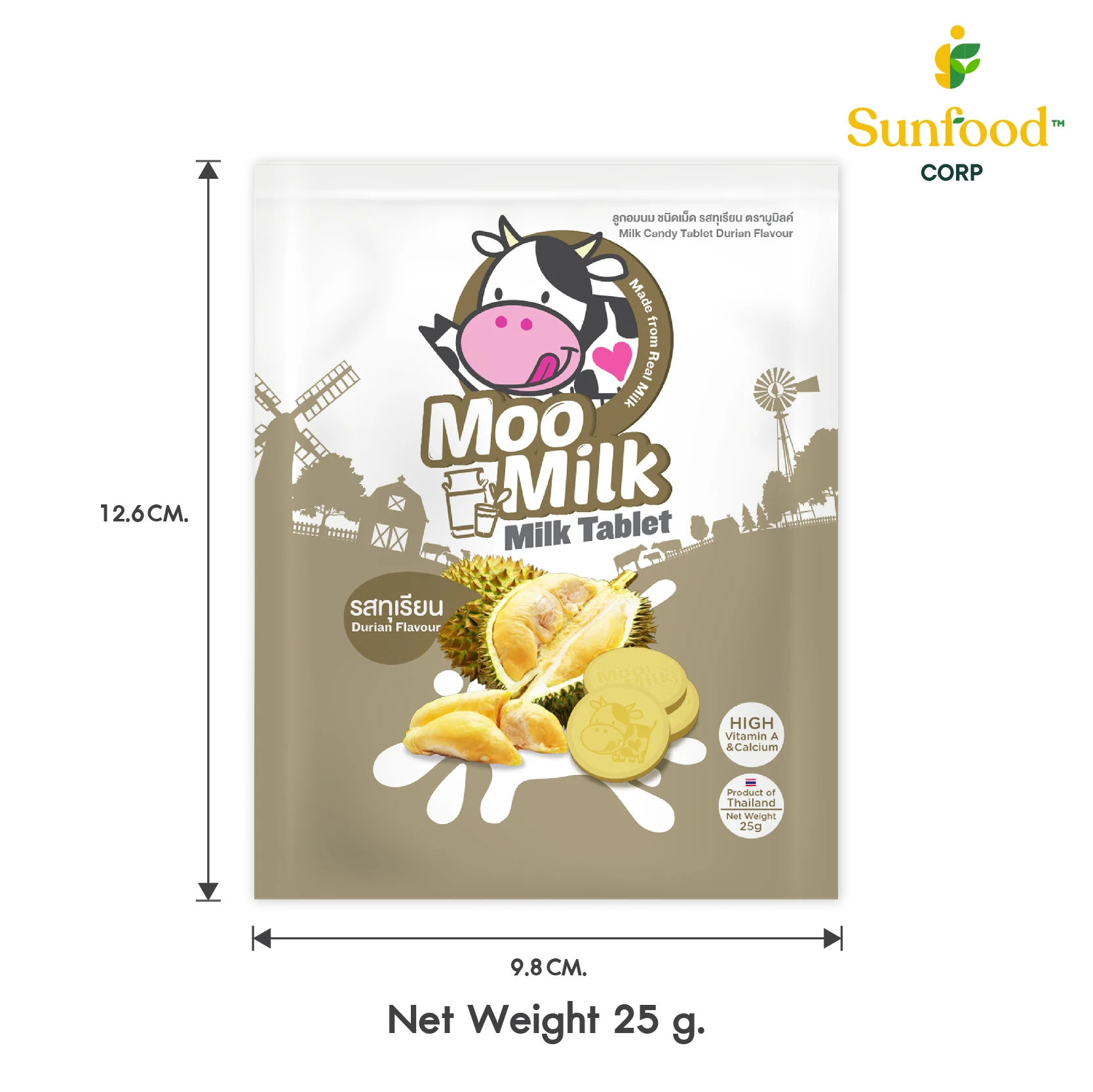 Тайский сладкий молочный конфет таблетки (дуриан вкус) 25 г с сертификацией GMP и Халяль