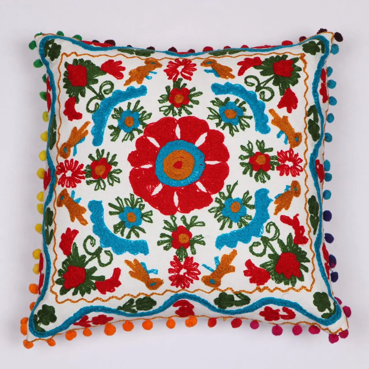 Handmade Geometric Luxuriating Decorative Indian Embroidered Pillows Cushion Jaipuri Suzani Cushion Cover