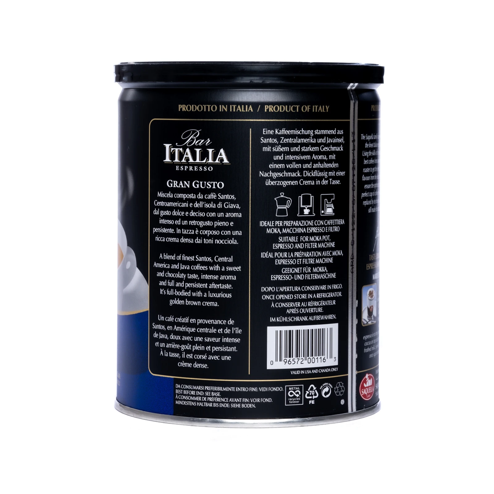 Made in Italy 250 gr Bar Italia Gran Gusto Ground Coffee for everyday