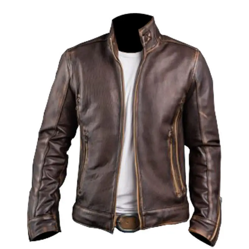 2022 New Outdoor wear Men Cool Leather Hoodie Style Jacket Men Zipper Collar Factory Direct High Quality Men Leather Jacket