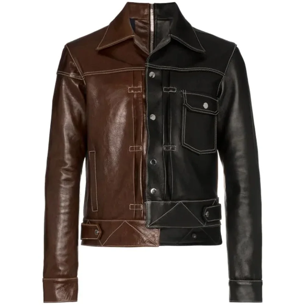 Кожаная мужская куртка стандартного использования с несколькими молниями