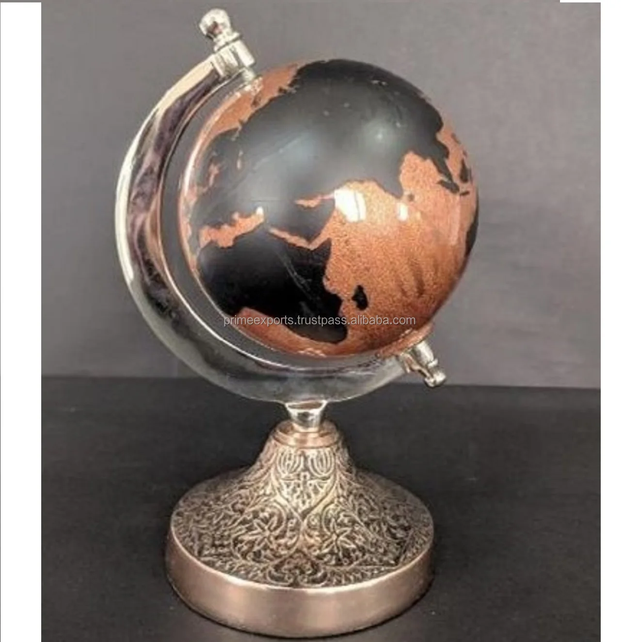 Brass Embossed Base With Orange Map Pattern Print On Glass Globe Ball Scandinavian Luxury Embossed Base Decorative Metal globe